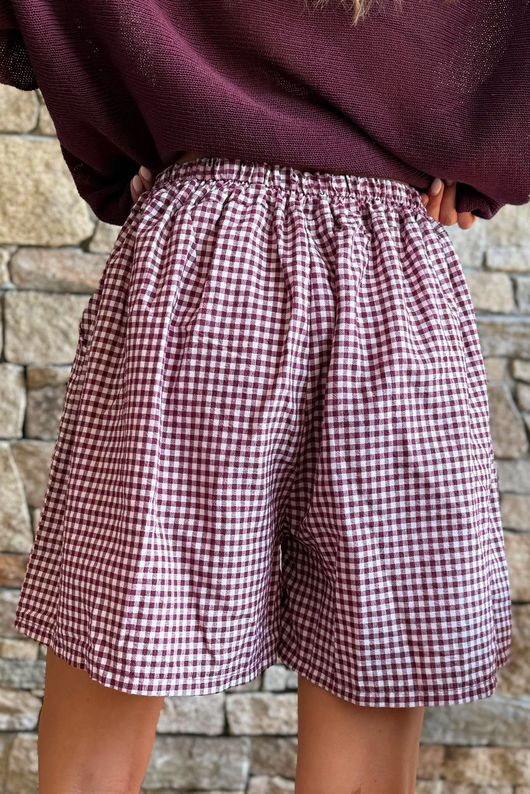 Arbi Gingham Short Aubergine